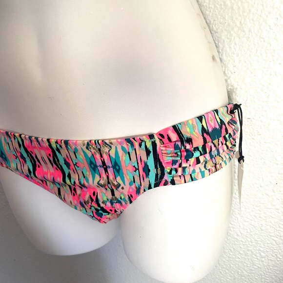SHADE & SHORE multicolor watercolor print side shirred low bikini bottoms -small - Picture 3 of 10